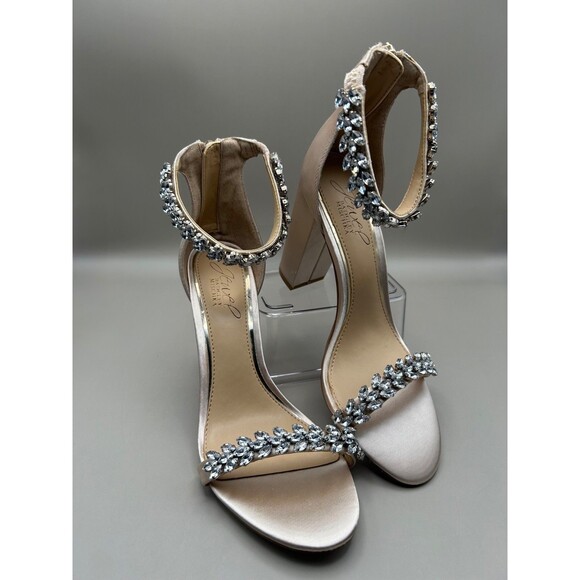 Jewel Badgley Mischka Mayra Ankle Strap Evening Shoe Heels Champagne Size 6.5M - Picture 1 of 8